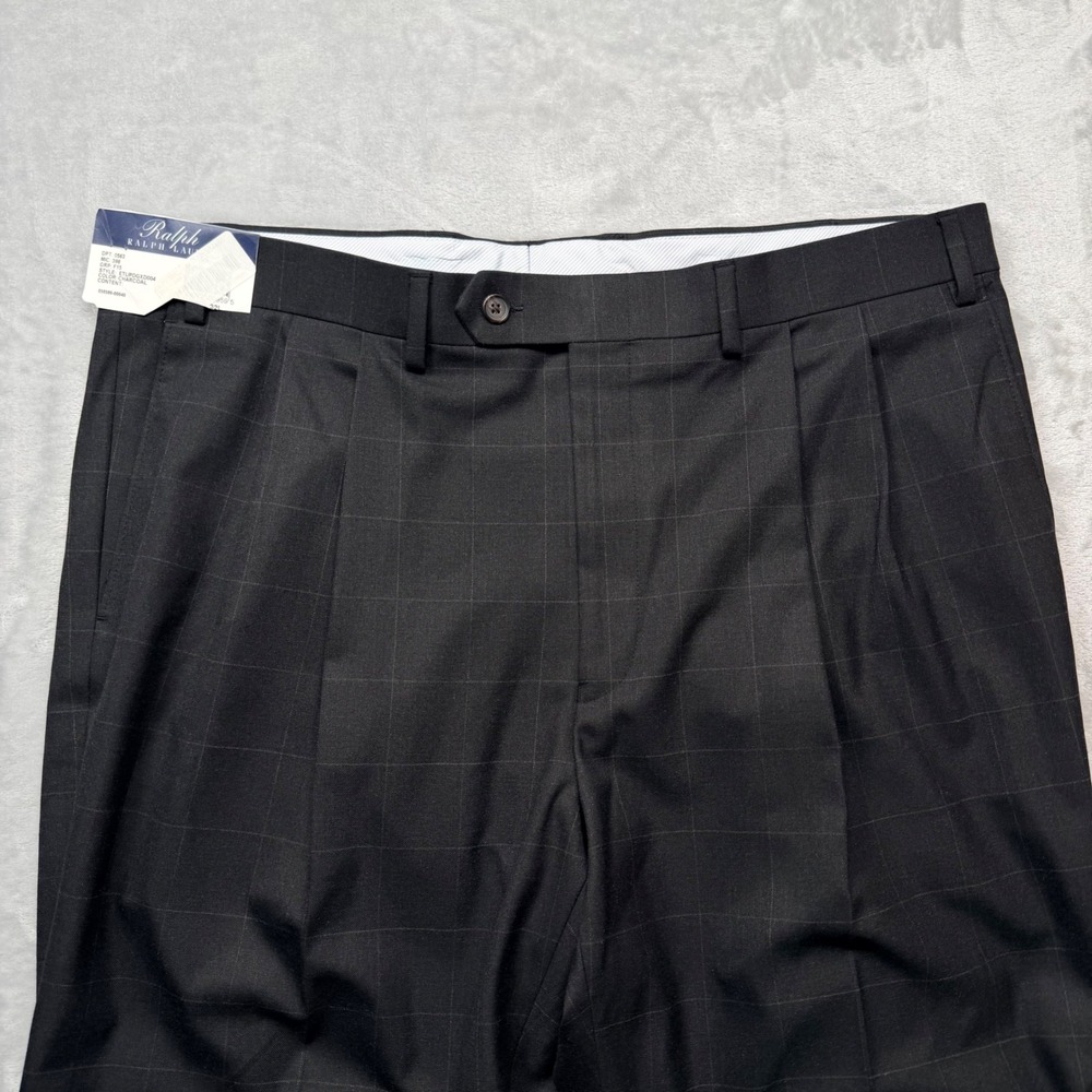 Ralph Lauren Comfort Flex Pleated Dress Pants Charcoal Windowpane 38x32 New